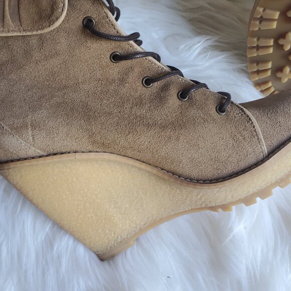 Carolina Herrera Brown Suede Platform Wedge Lace Up Boots SZ 8.5 - Picture 12 of 14
